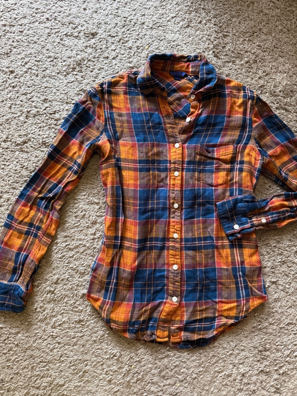 Vintage Aeropostale 2014 Plaid Button Down Womens XS Flannel Orange Blue